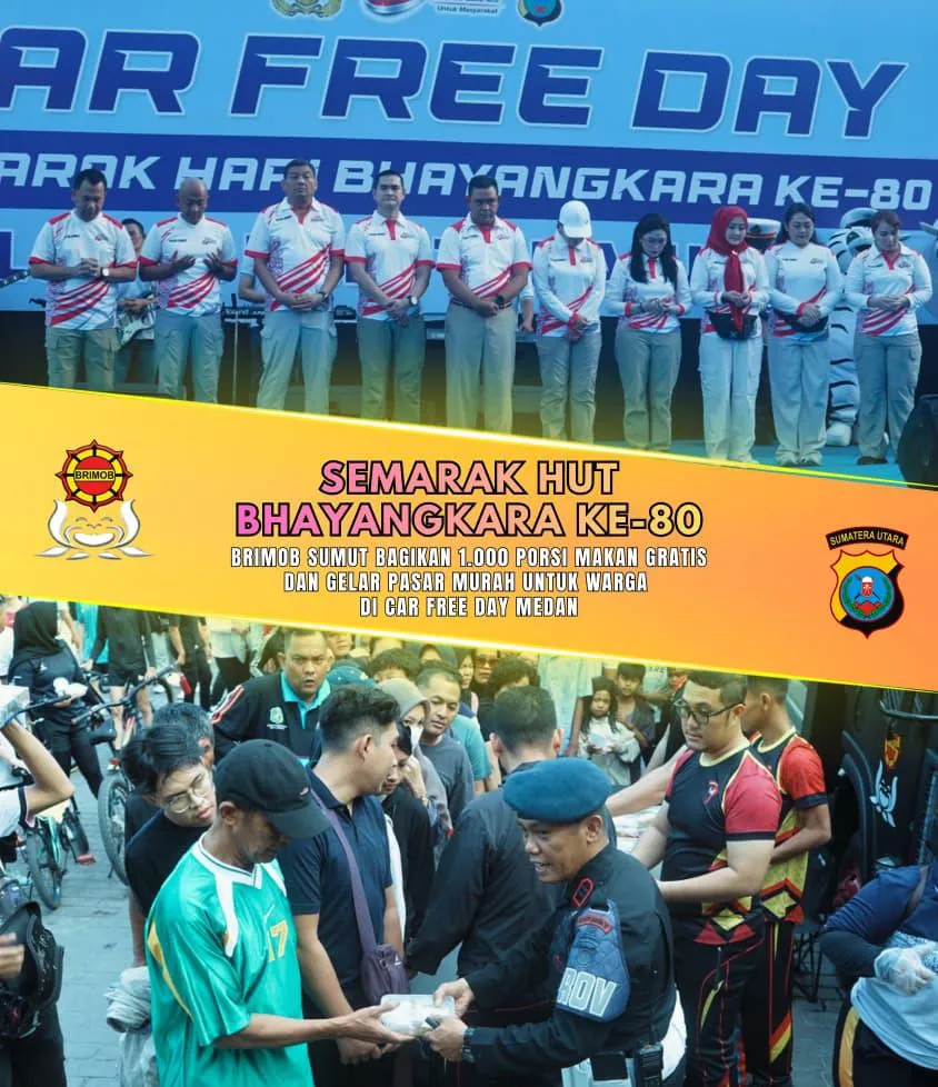 Semarak HUT Bhayangkara Ke-80, Brimob Sumut Bagikan 1.000 Porsi Makan Gratis dan Gelar Pasar Murah