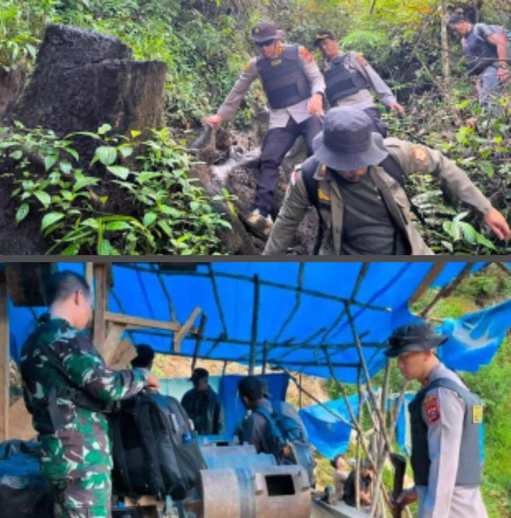 Tim Gabungan Tertibkan Tambang Emas Ilegal di Dairi, 47 Camp danMesin Dimusnahkan