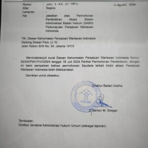 PWI Pusat Bantah Pernyataan Hendry Ch. Bangun tentang Penunjukan Plt Ketua PWI Kepri.