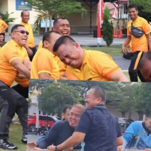 Semarak HUT Bhayangkara Ke-79 : Siagian vs Nainggolan Adu Kuat Tarik Tambang